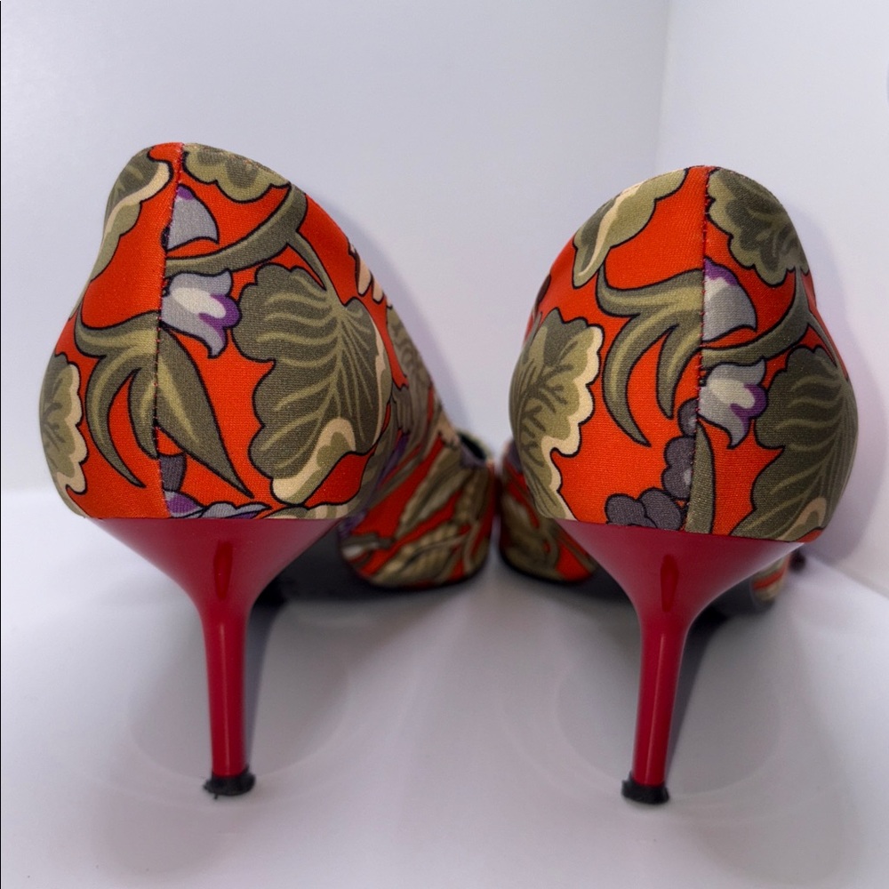 CASADEI Maui Italian Made Pumps Heels Stiletto Leather Sole 8.5 Floral Tropical - Picture 9 of 10